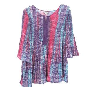 Catherines accordion pleat popover tunic top Plus Size 2X beaded 3/4  sleeve